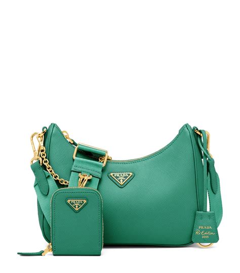 prada green safiano medium handbag bag with shoulder strap|Prada galleria bag.